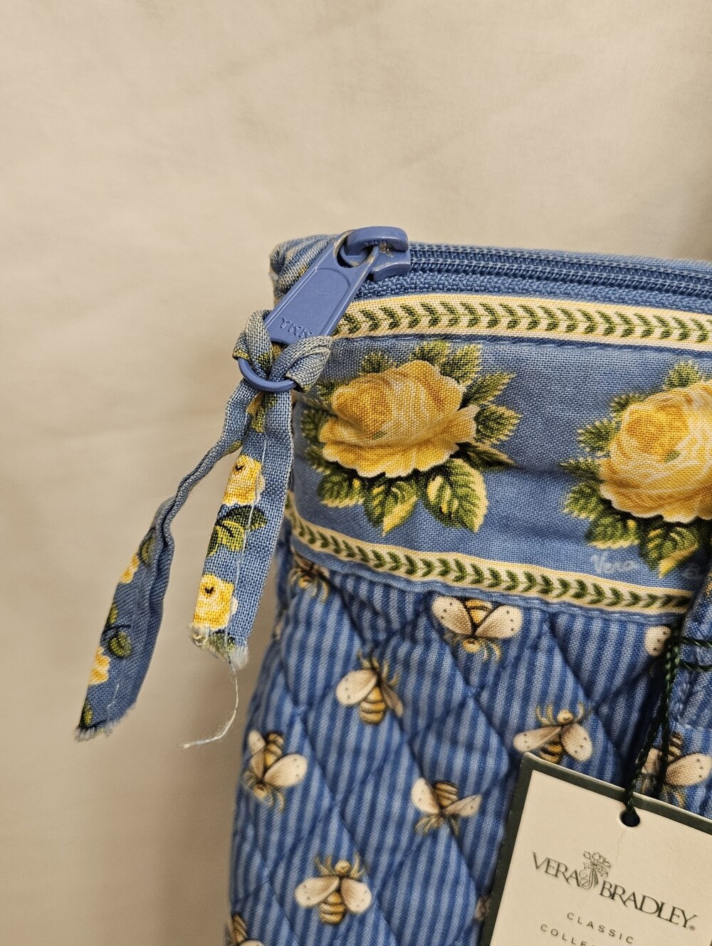 Vera Bradley Blue Bee Villager Quilted Floral Tote Bag with Yellow Rose Trim Vtg - Picture 10 of 16